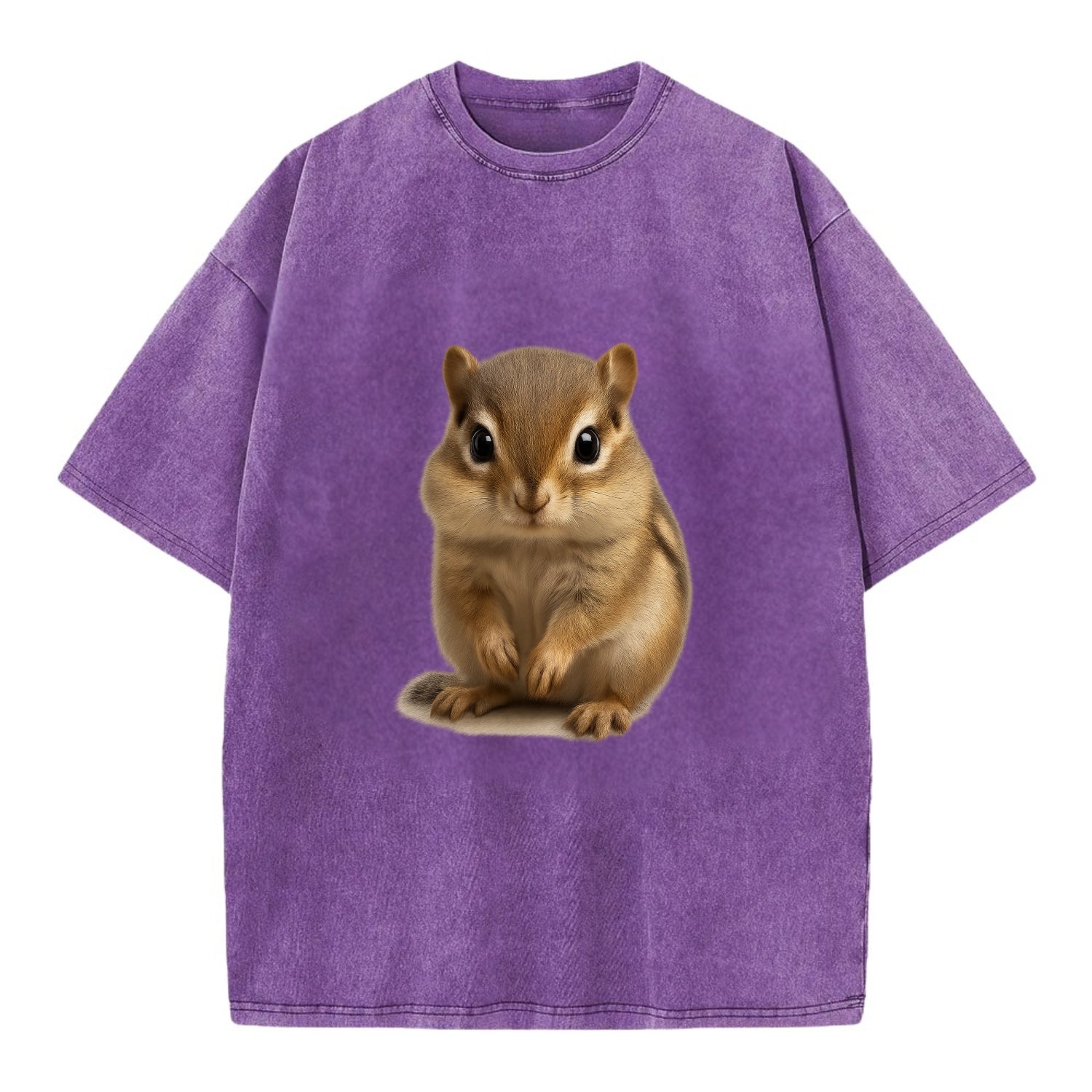 Baby Chipmunk - striped back, cheek pouches, tiny paws, bright eyes, - Vintage T-shirt - Purple