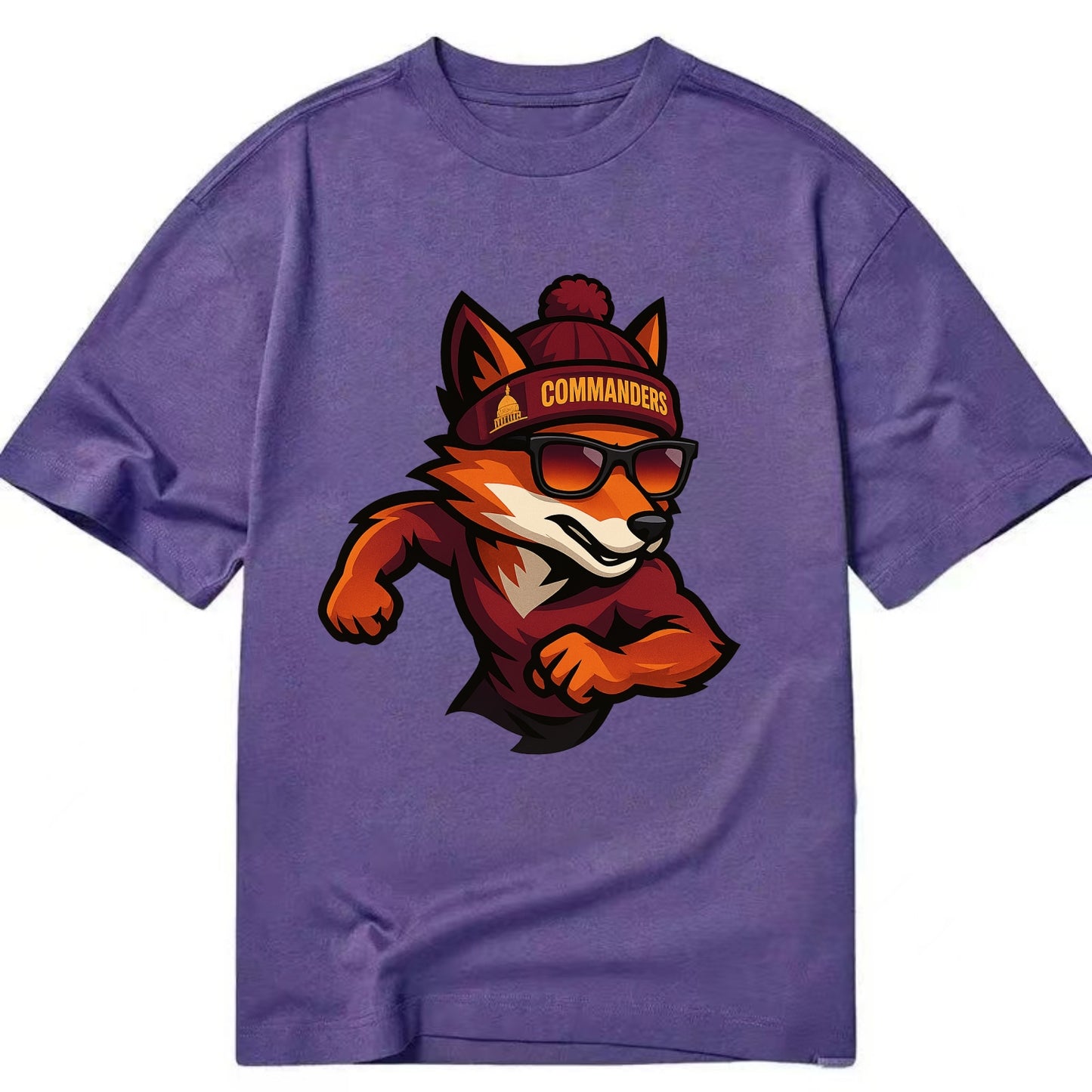 Washington Fox wearing Commanders beanie with Capitol patch and wayfarer - Classic T-shirt - Purple