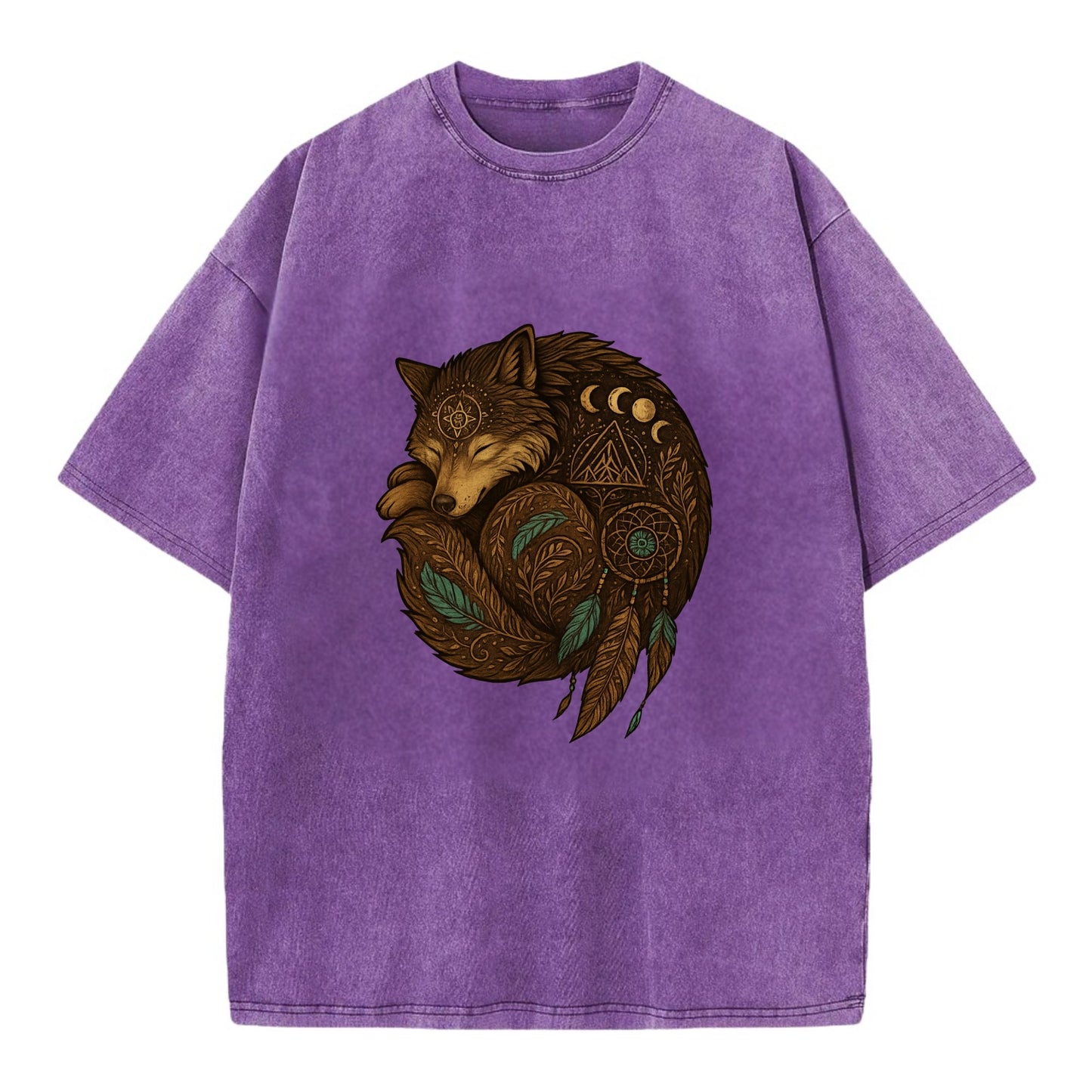 Sleeping Wolf Peace  - Vintage T-shirt - Purple