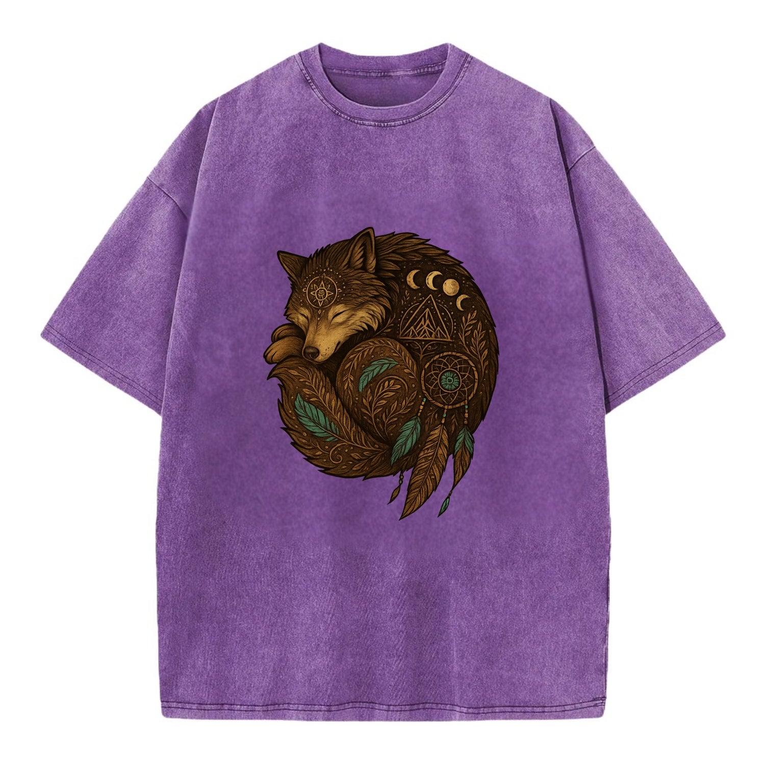 Sleeping Wolf Peace  - Vintage T-shirt - Purple