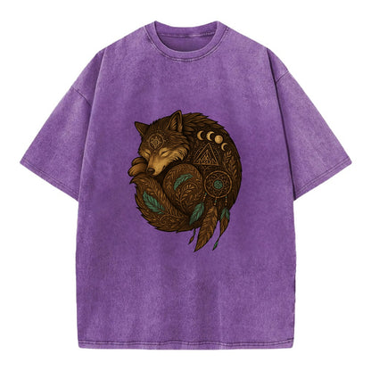 Sleeping Wolf Peace  - Vintage T-shirt - Purple