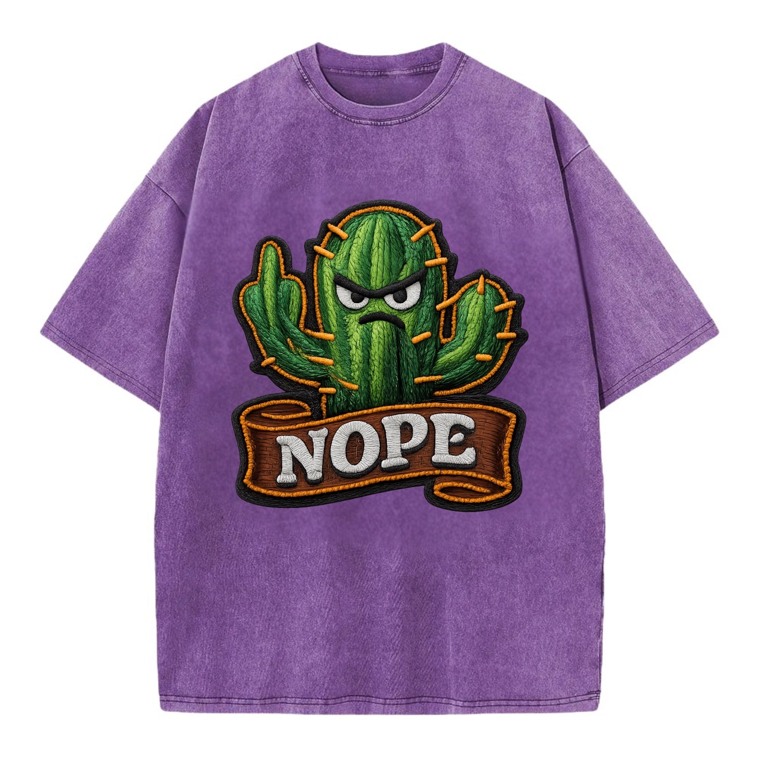 NOPE CACTUS - cactus with attitude in green , prickly personality - Vintage T-shirt - Purple