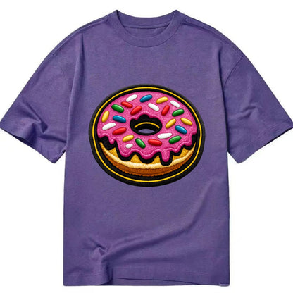 DONUT SPRINKLES - glazed donut with sprinkles in pink and rainbow , sweet treat - Classic T-shirt - Purple