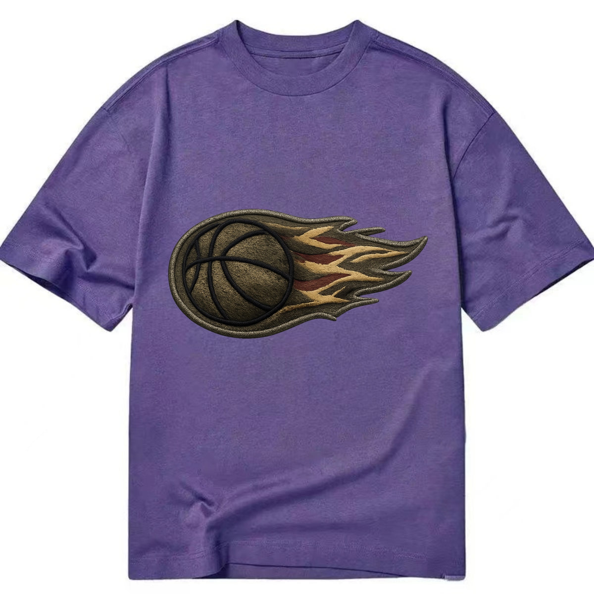 Embroidered patch design - BASKETBALL FLAMING BALL - basketball with flames in - Classic T-shirt - Purple