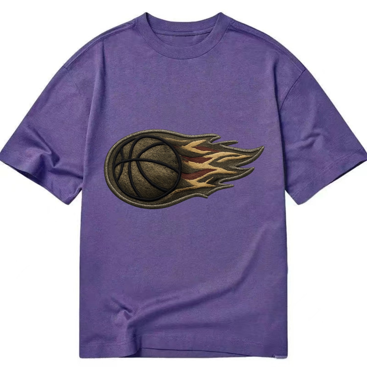 Embroidered patch design - BASKETBALL FLAMING BALL - basketball with flames in - Classic T-shirt - Purple