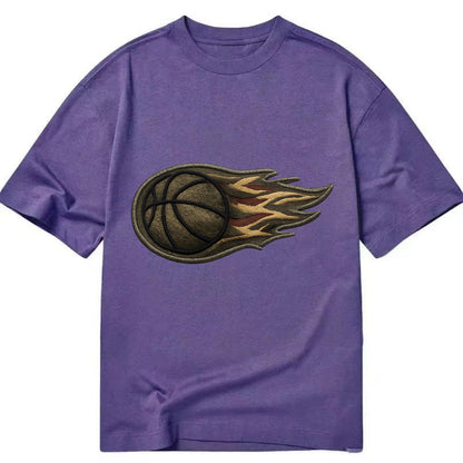 Embroidered patch design - BASKETBALL FLAMING BALL - basketball with flames in - Classic T-shirt - Purple