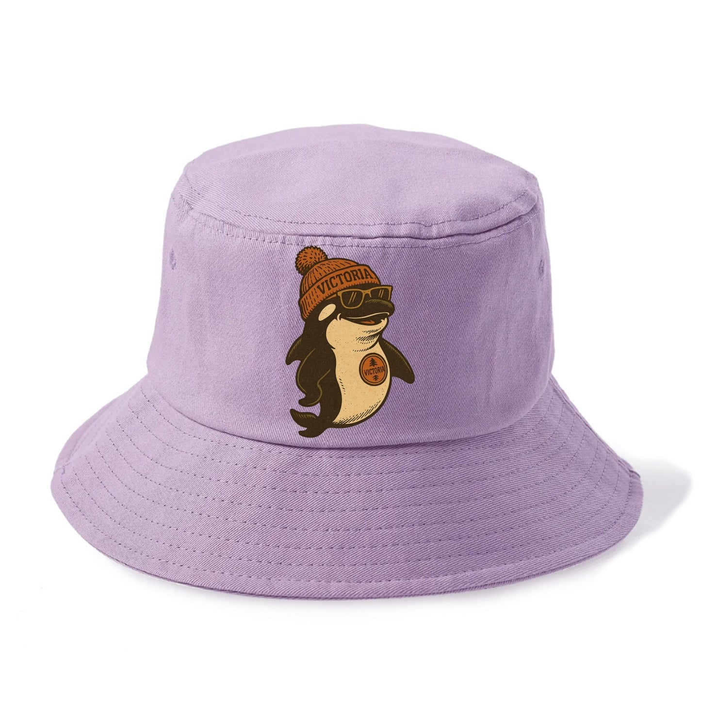 Victoria Orca wearing Victoria beanie with pom pom and wayfarer sunglasses - Bucket Hat - Purple