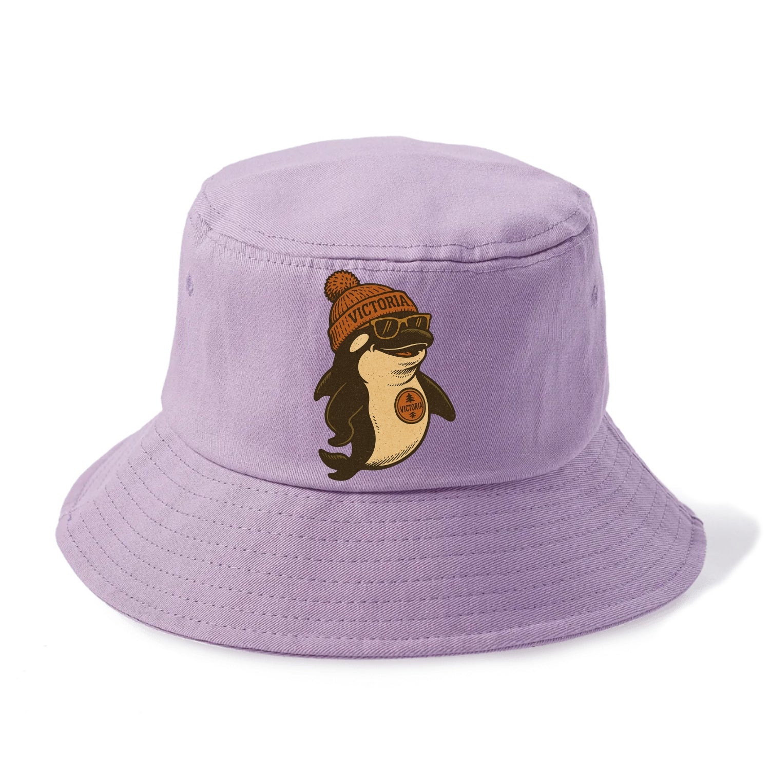 Victoria Orca wearing Victoria beanie with pom pom and wayfarer sunglasses - Bucket Hat - Purple