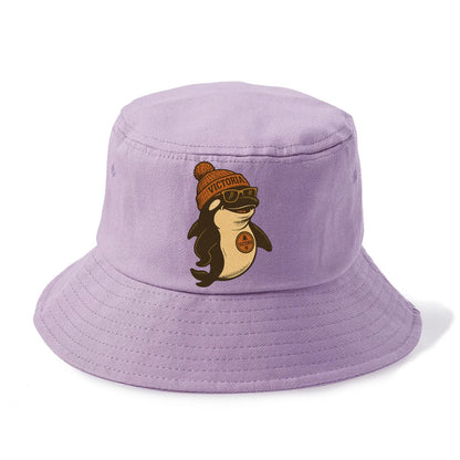Victoria Orca wearing Victoria beanie with pom pom and wayfarer sunglasses - Bucket Hat - Purple