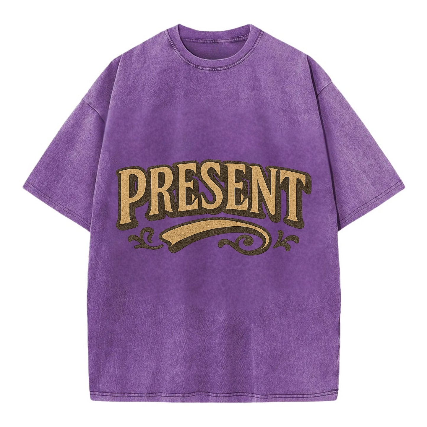 Bold typography design - "PRESENT" - living in the now - Vintage T-shirt - Purple