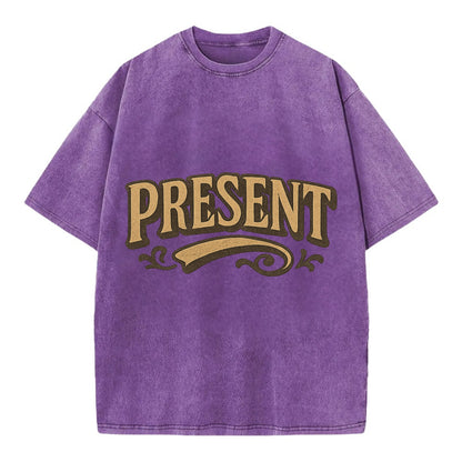 Bold typography design - "PRESENT" - living in the now - Vintage T-shirt - Purple