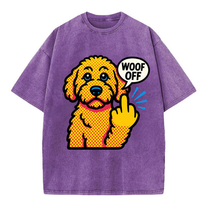 Goldendoodle with teddy bear face and curly golden coat, friendly paw flipping off - Vintage T-shirt - Purple