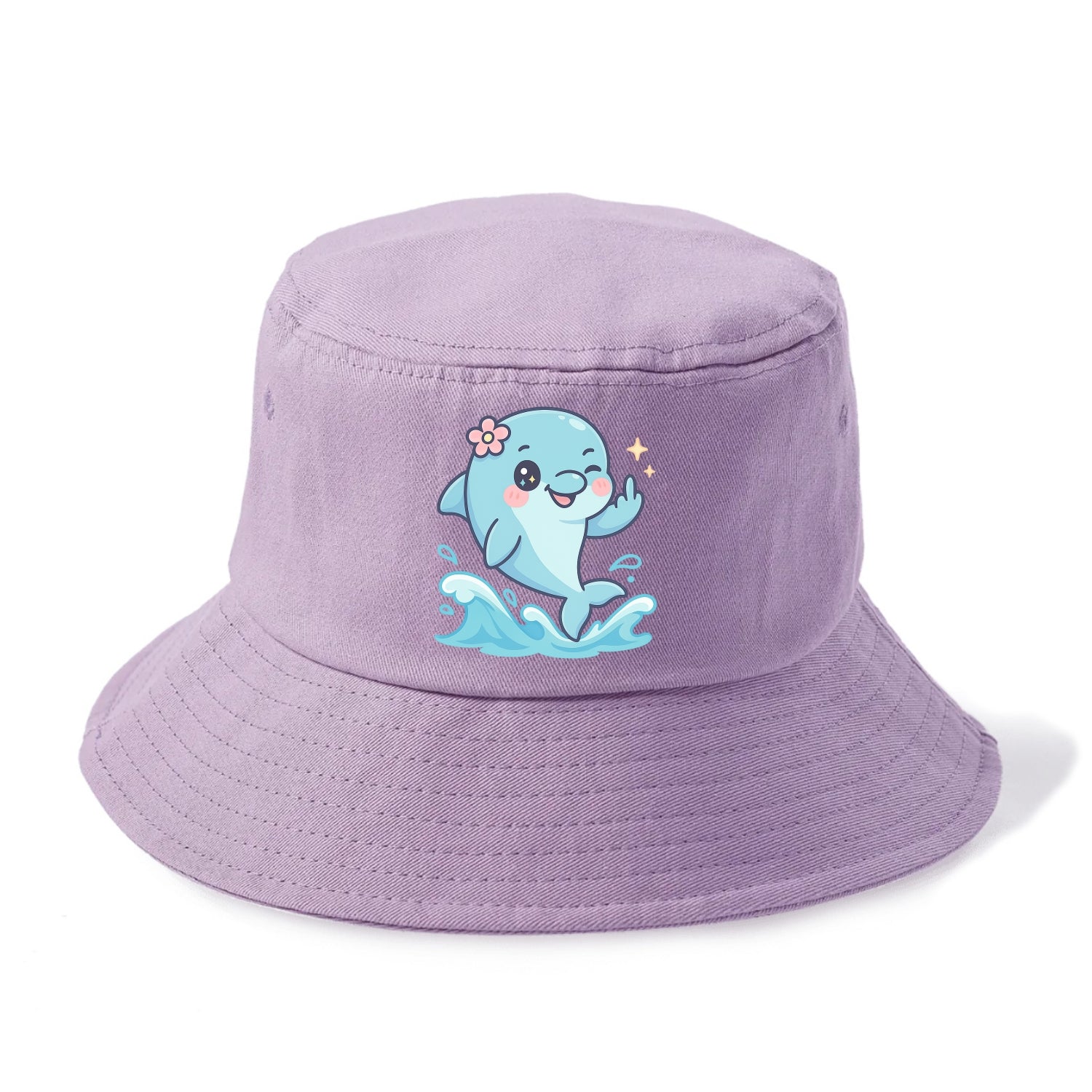 smiling dolphin jumping through ocean waves, one fin up with attitude - Bucket Hat - Purple