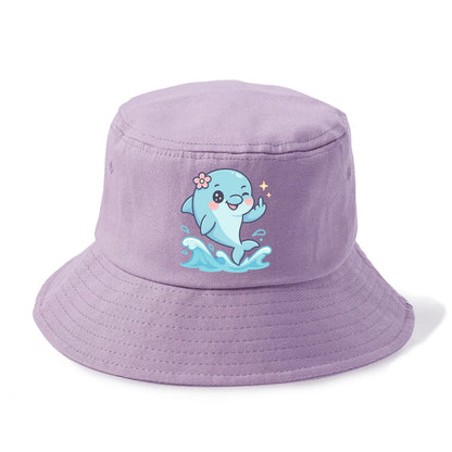 smiling dolphin jumping through ocean waves, one fin up with attitude - Bucket Hat - Purple