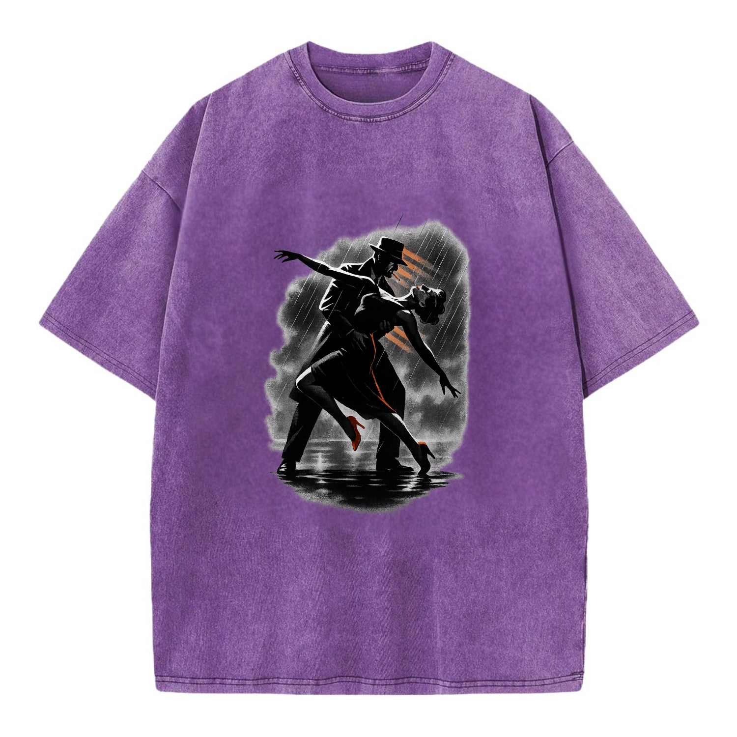 romantic dance pose with woman lifted in the air at lakeside - Vintage T-shirt - Purple