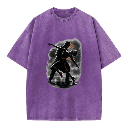 romantic dance pose with woman lifted in the air at lakeside - Vintage T-shirt - Purple