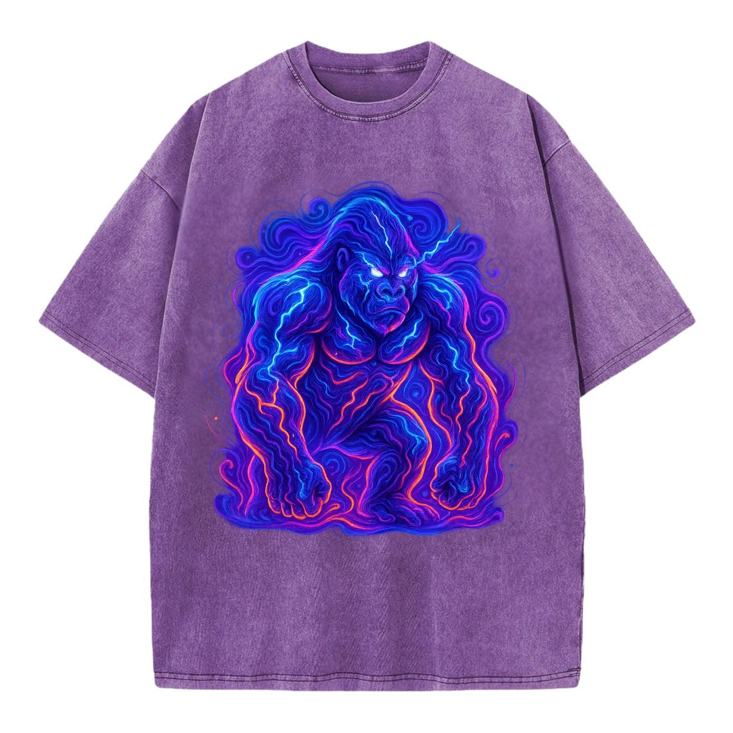 Mighty gorilla with electricity flowing through defined muscles, lightning bolt - Vintage T-shirt - Purple