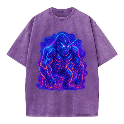 Mighty gorilla with electricity flowing through defined muscles, lightning bolt - Vintage T-shirt - Purple