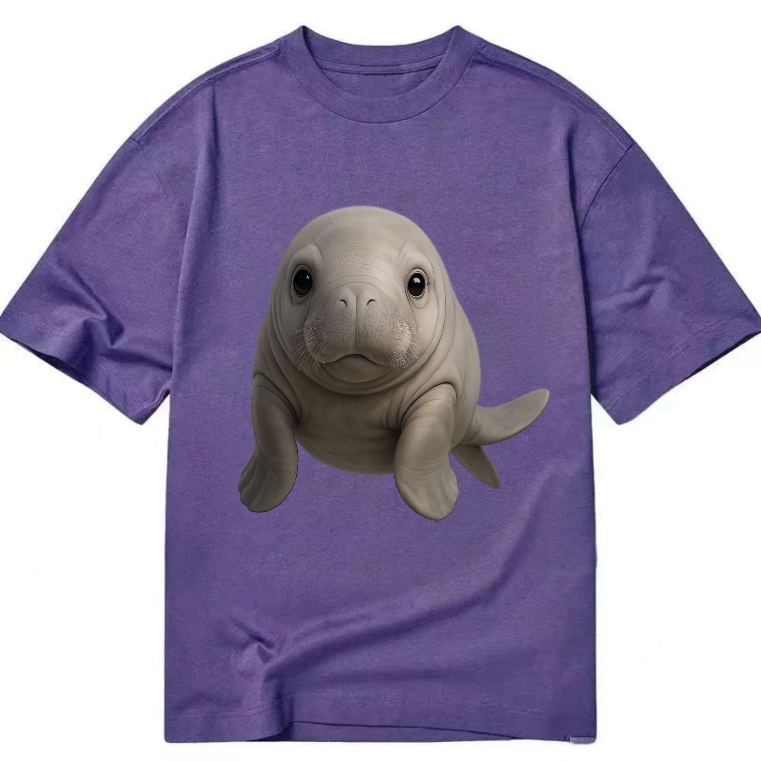 Baby Dugong - gray with paddle tail, gentle expression, whiskers, front-facing, - Classic T-shirt - Purple