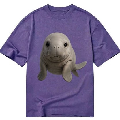 Baby Dugong - gray with paddle tail, gentle expression, whiskers, front-facing, - Classic T-shirt - Purple