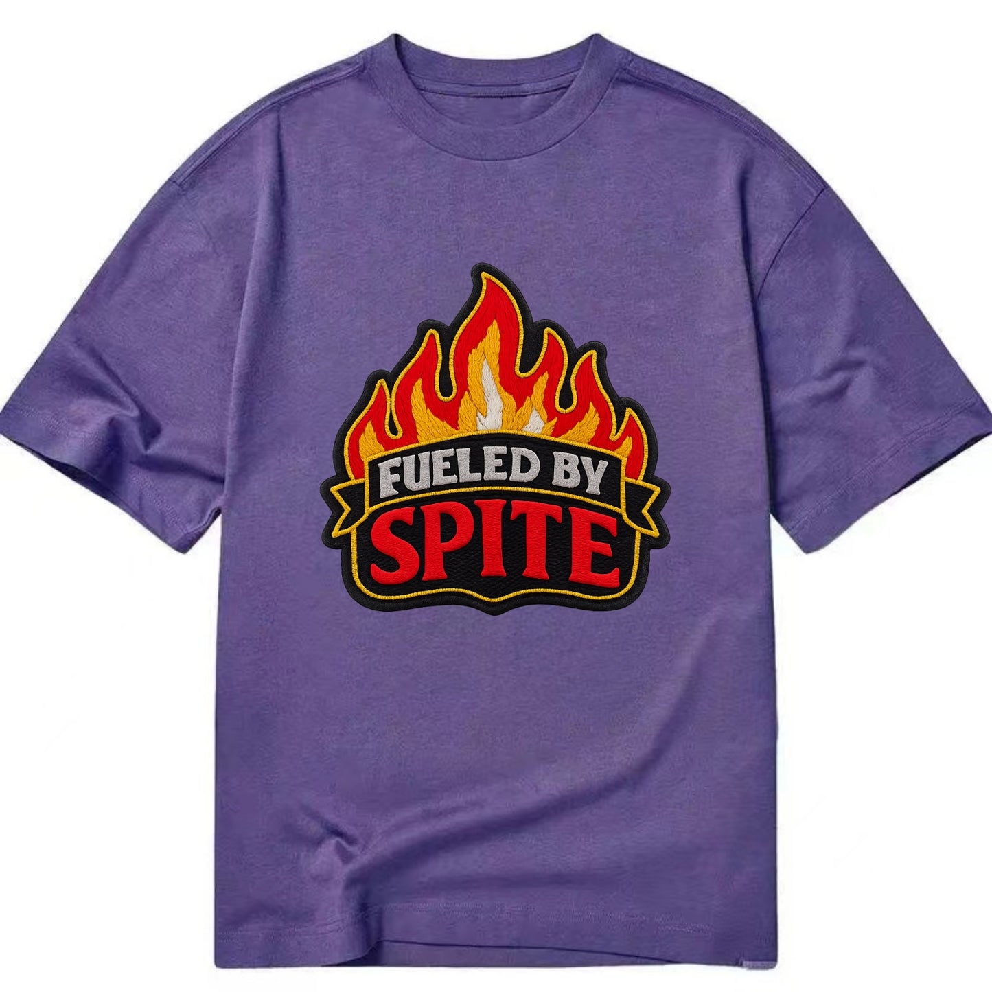 FUELED BY SPITE - fire with text in black and red , petty motivation - Classic T-shirt - Purple