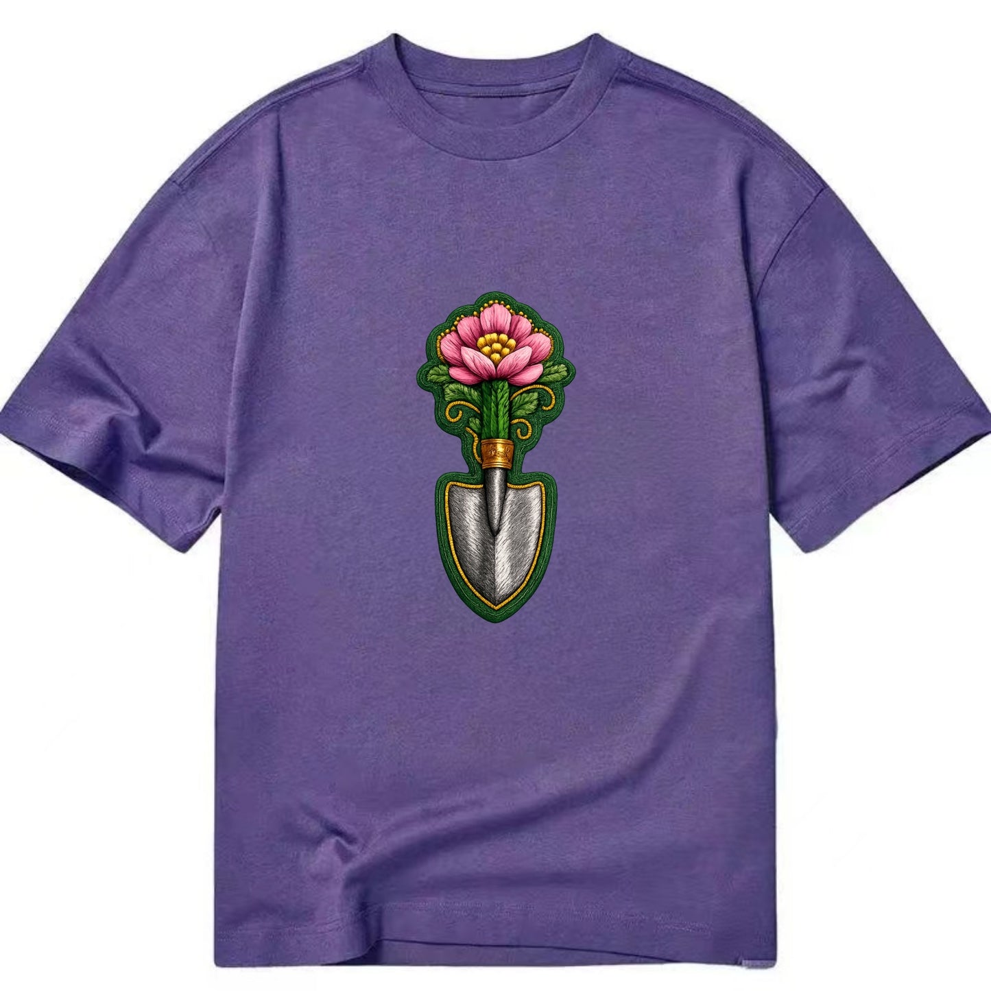 Embroidered patch design - GARDENING TROWEL FLOWER - garden tool with blooming - Classic T-shirt - Purple