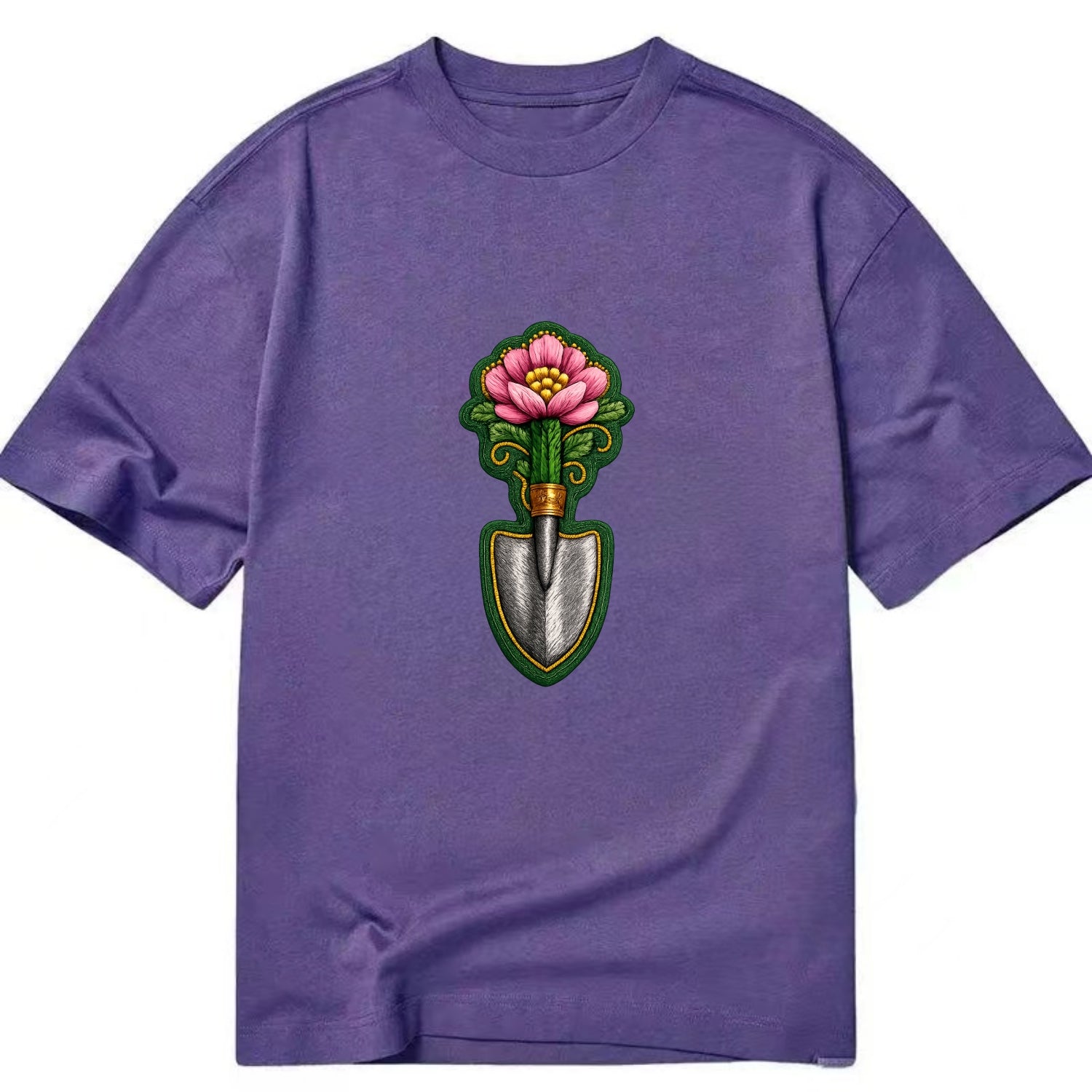 Embroidered patch design - GARDENING TROWEL FLOWER - garden tool with blooming - Classic T-shirt - Purple