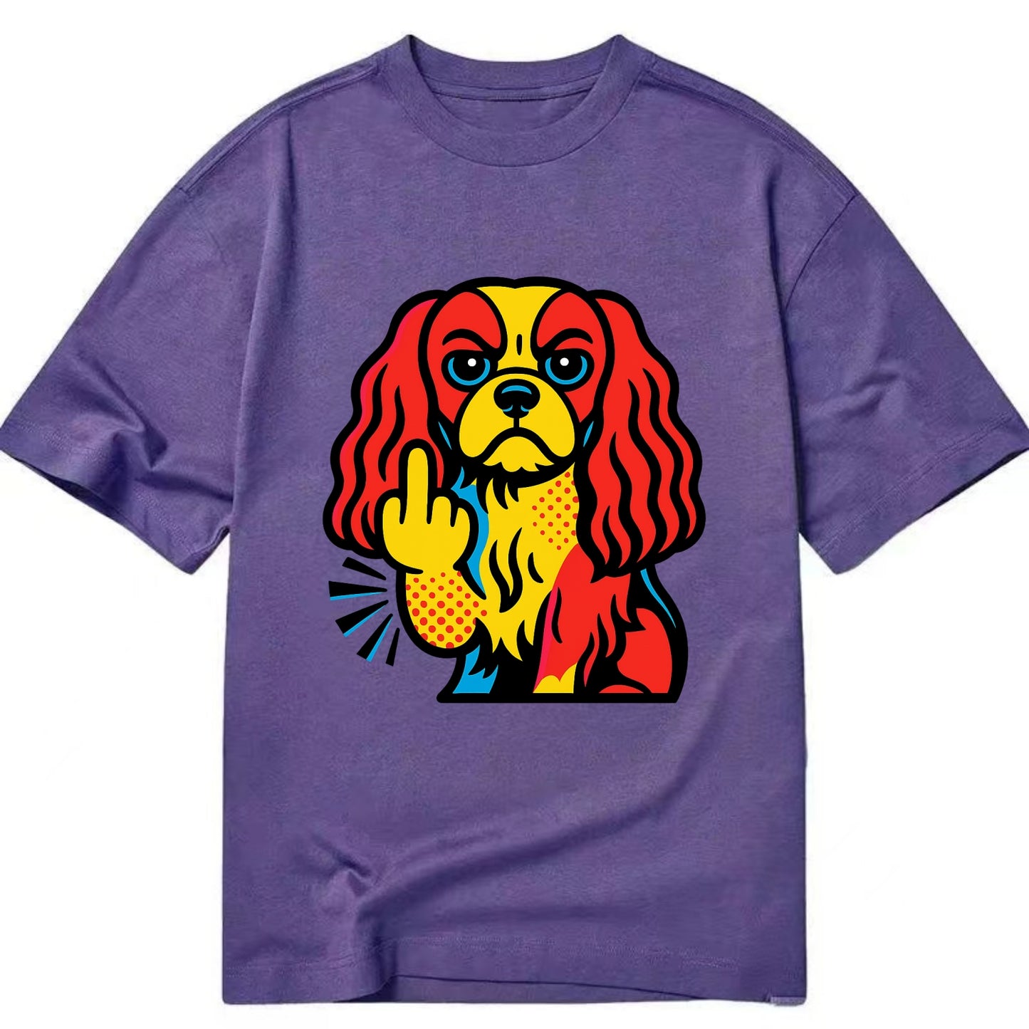 Cavalier King Charles Spaniel with long ears, regal paw giving finger - Classic T-shirt - Purple