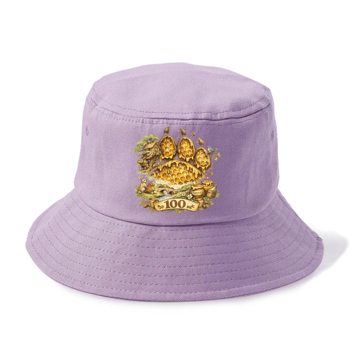 HONEY PAW | Bear paw print filled with honeycomb | Sticky evidence | Forest treasure - Bucket Hat - Purple