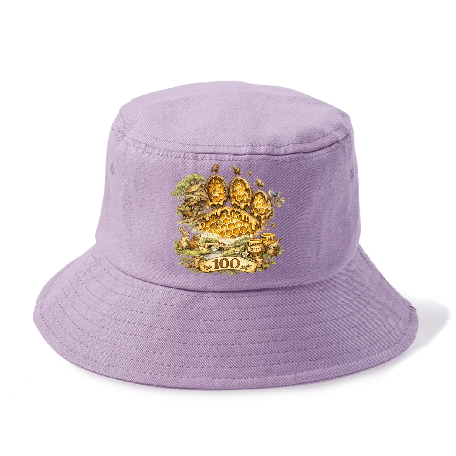 HONEY PAW | Bear paw print filled with honeycomb | Sticky evidence | Forest treasure - Bucket Hat - Purple