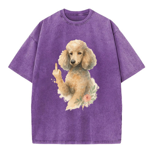 Standard Poodle with curly styled coat, intelligent face, fancy paw giving finger - Vintage T-shirt
