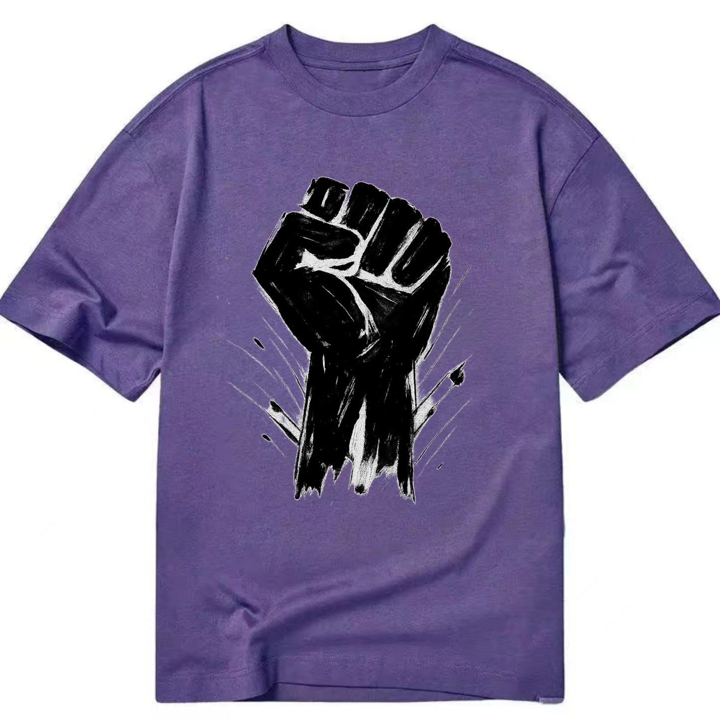 Raised fist in bold black ink brushstrokes - symbol of solidarity and resistance - Classic T-shirt - Purple
