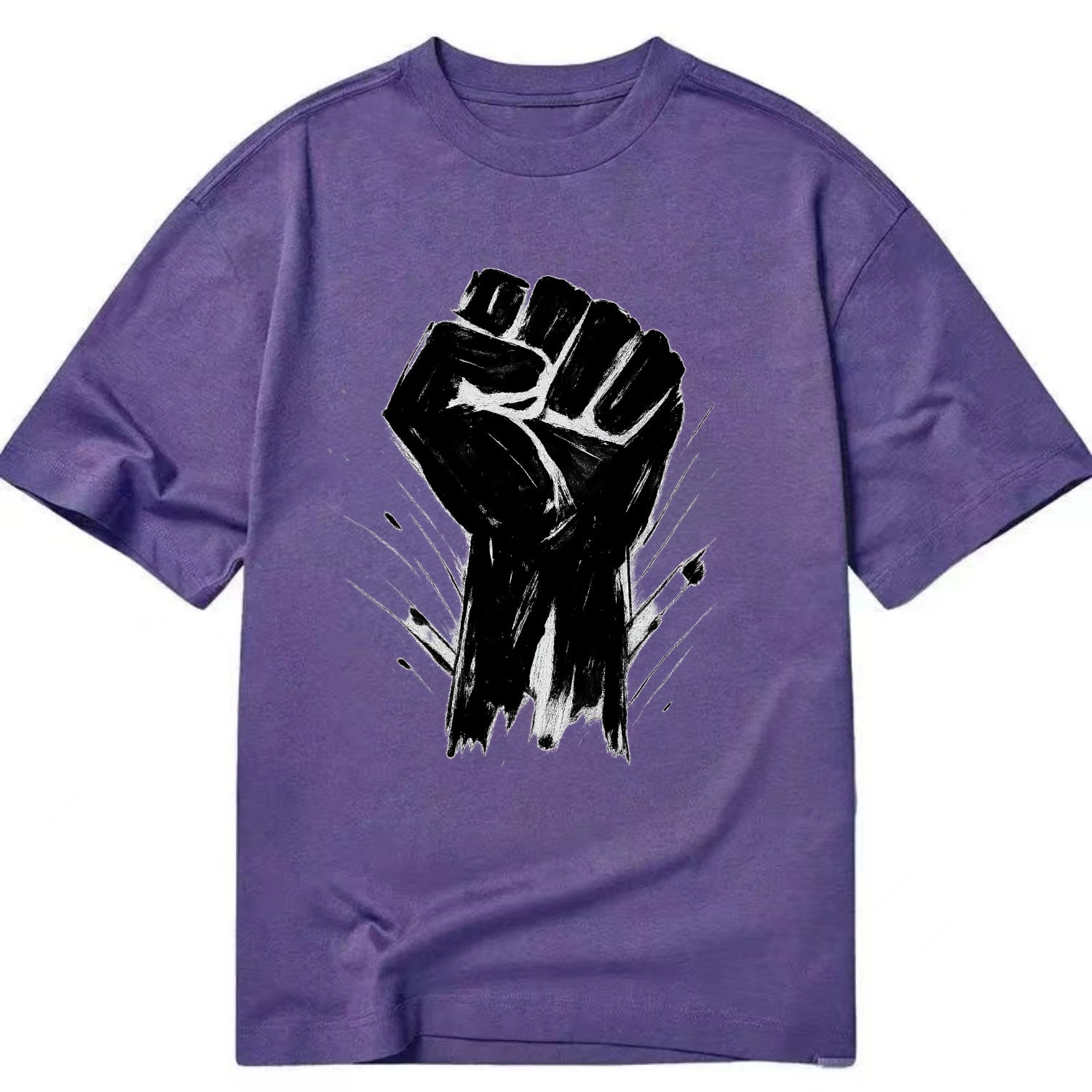 Raised fist in bold black ink brushstrokes - symbol of solidarity and resistance - Classic T-shirt - Purple