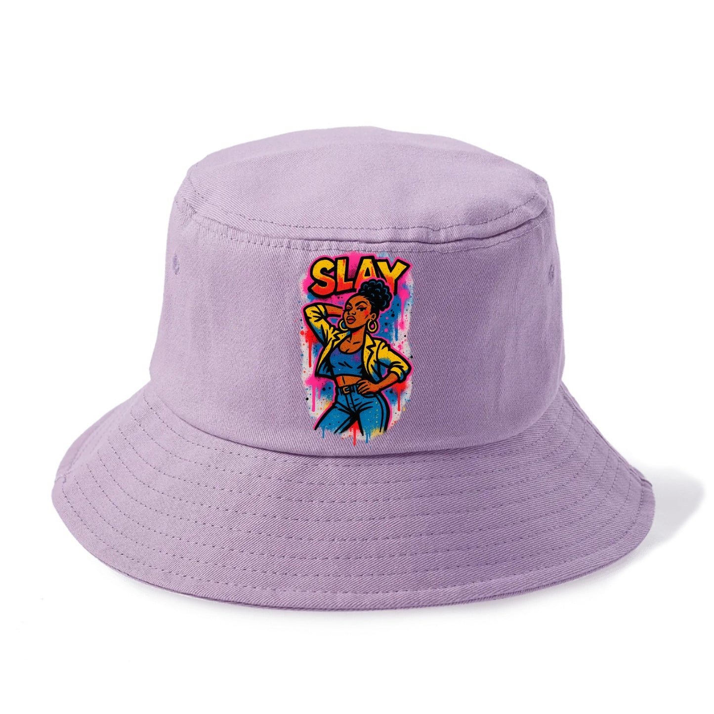 Empowered figure striking confident pose - "slay" culture, fierce and fabulous energy - Bucket Hat - Purple