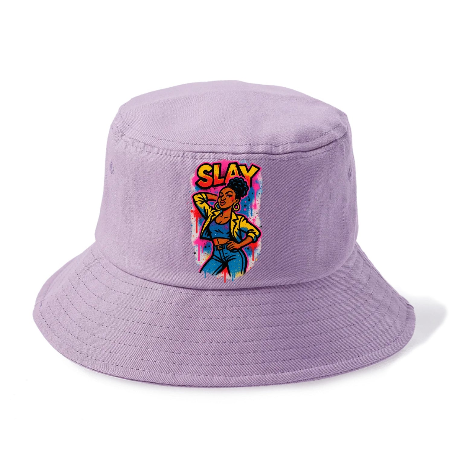 Empowered figure striking confident pose - "slay" culture, fierce and fabulous energy - Bucket Hat - Purple