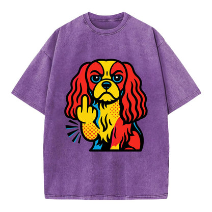 Cavalier King Charles Spaniel with long ears, regal paw giving finger - Vintage T-shirt - Purple