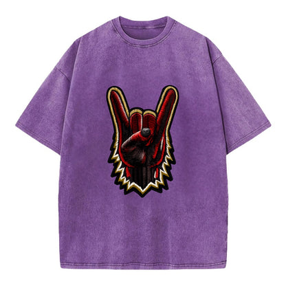 ROCK HAND HORNS - devil horns hand gesture in black and red , metal music - Vintage T-shirt - Purple