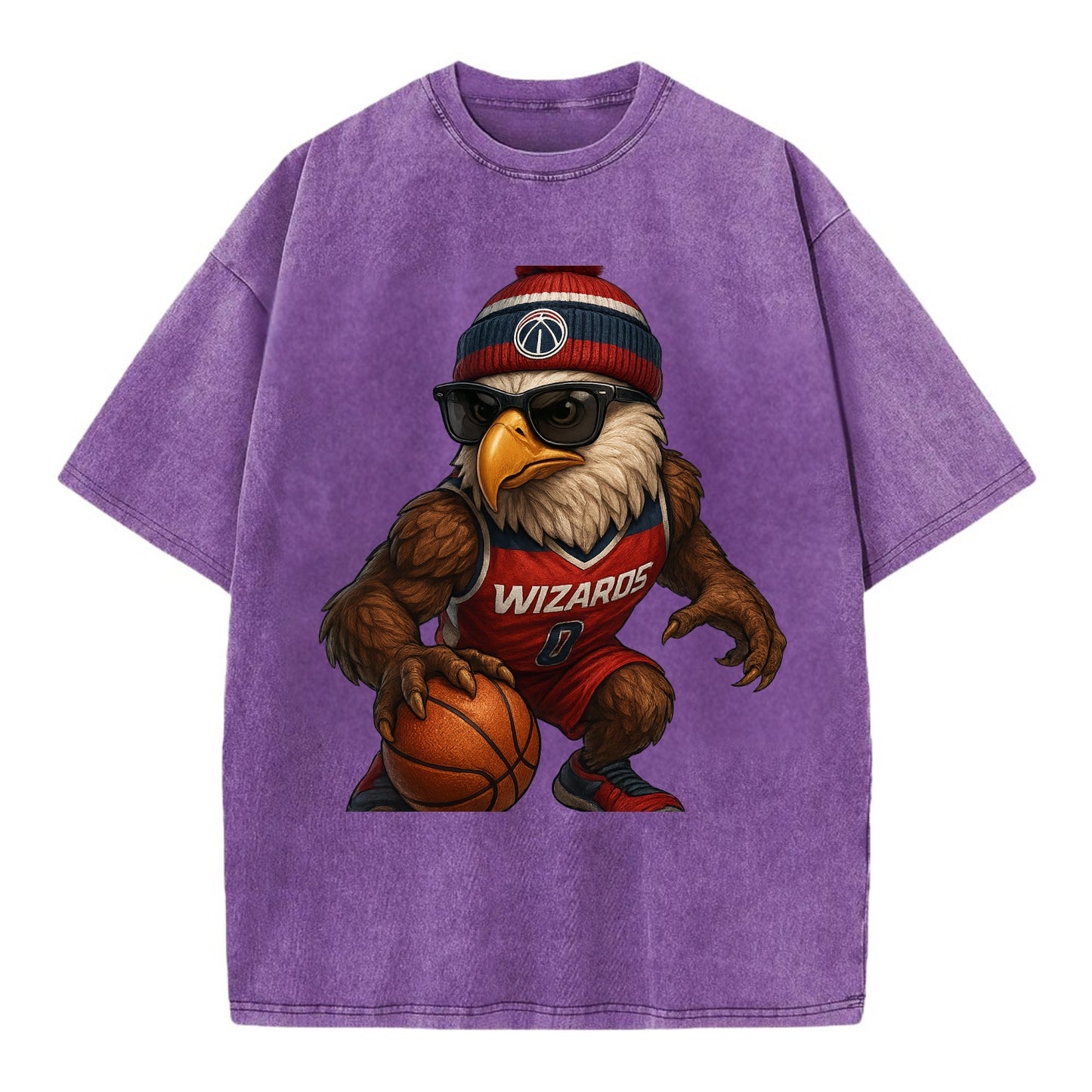 DC Eagle wearing Wizards red white and blue beanie with monument patch and - Vintage T-shirt - Purple