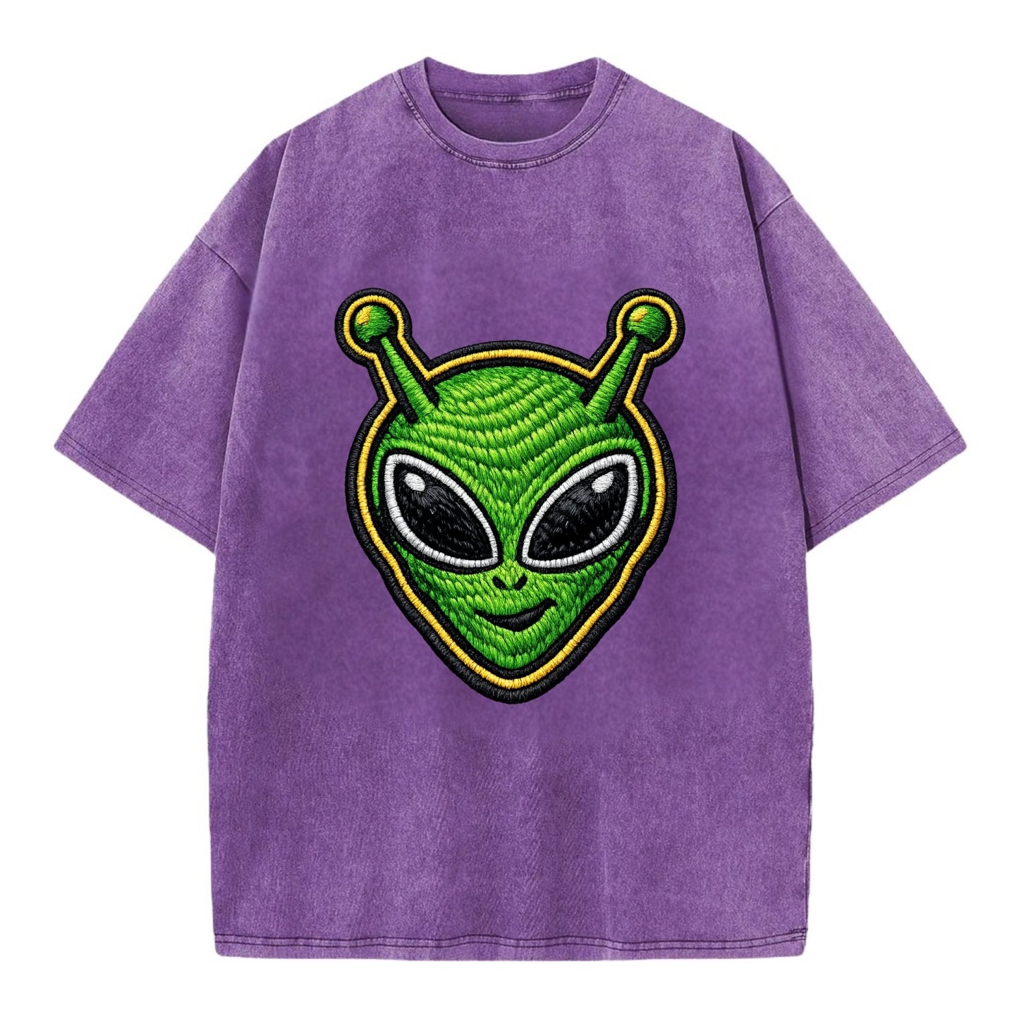 ALIEN MARTIAN - green alien with antenna in green , little green man - Vintage T-shirt - Purple