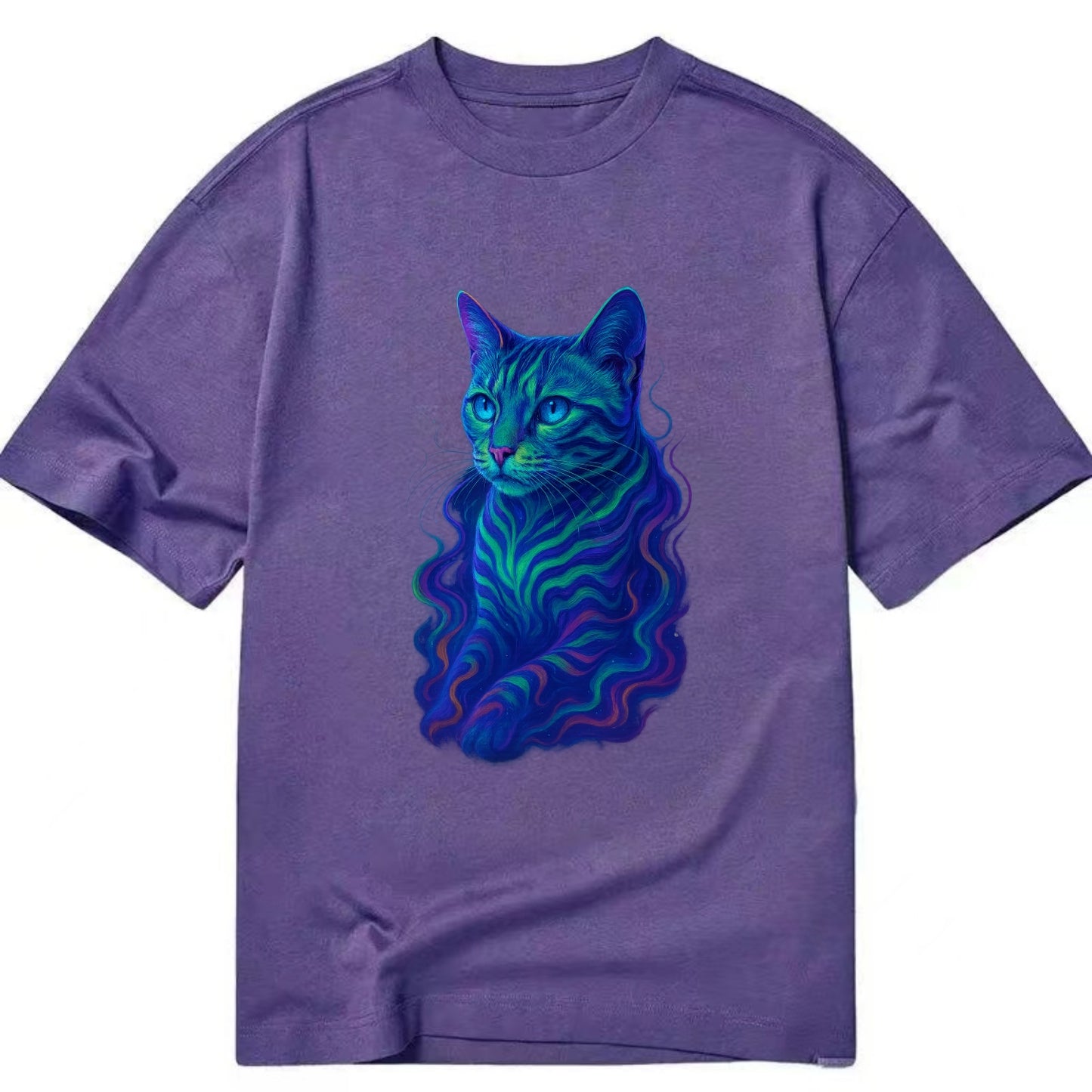 Exotic Bengal cat with aurora borealis colors flowing through its stripes, green - Classic T-shirt - Purple