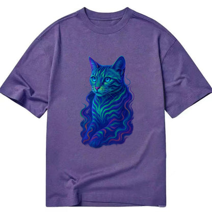 Exotic Bengal cat with aurora borealis colors flowing through its stripes, green - Classic T-shirt - Purple