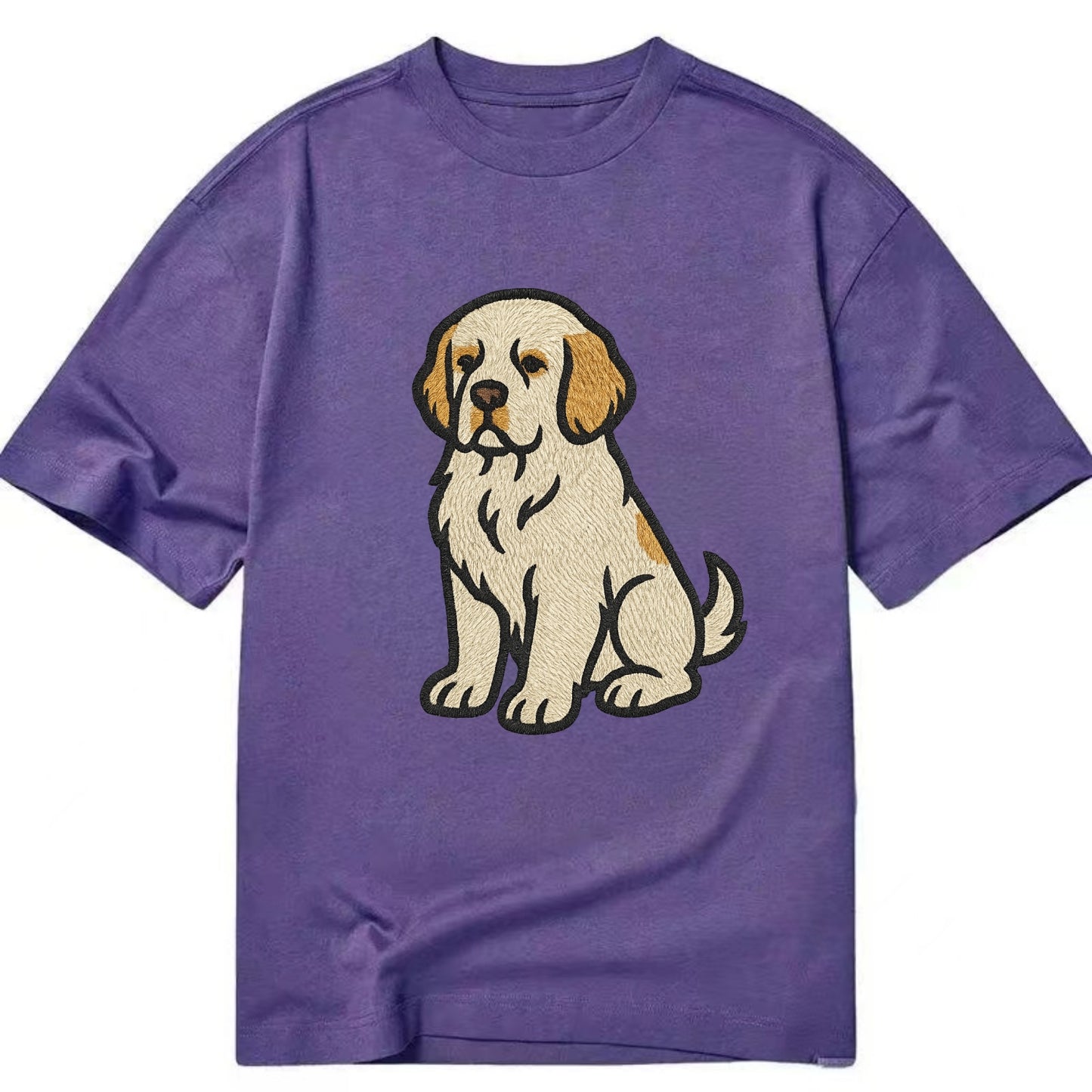 Clumber Spaniel - White with lemon markings embroidered pose - Classic T-shirt - Purple
