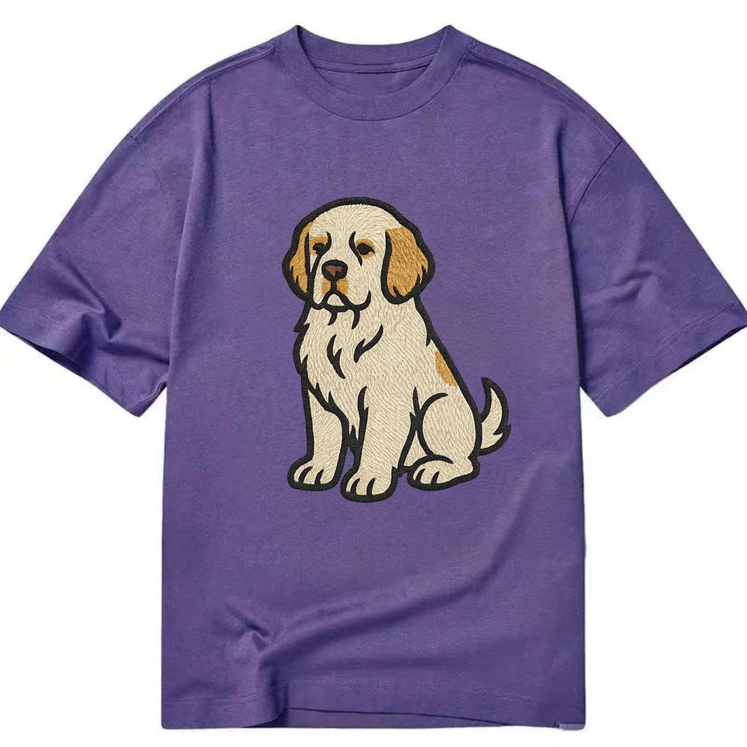 Clumber Spaniel - White with lemon markings embroidered pose - Classic T-shirt - Purple