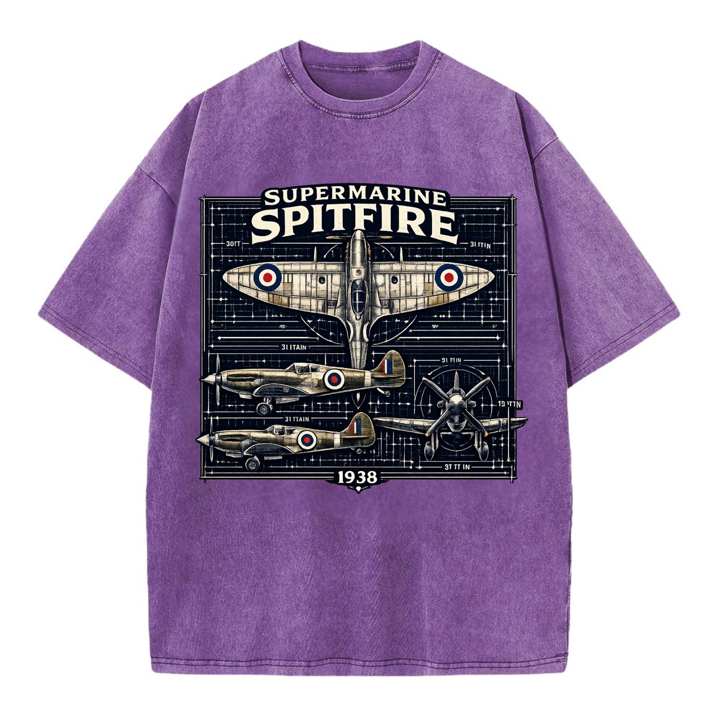 Spitfire Blueprint - Vintage T-shirt - Purple