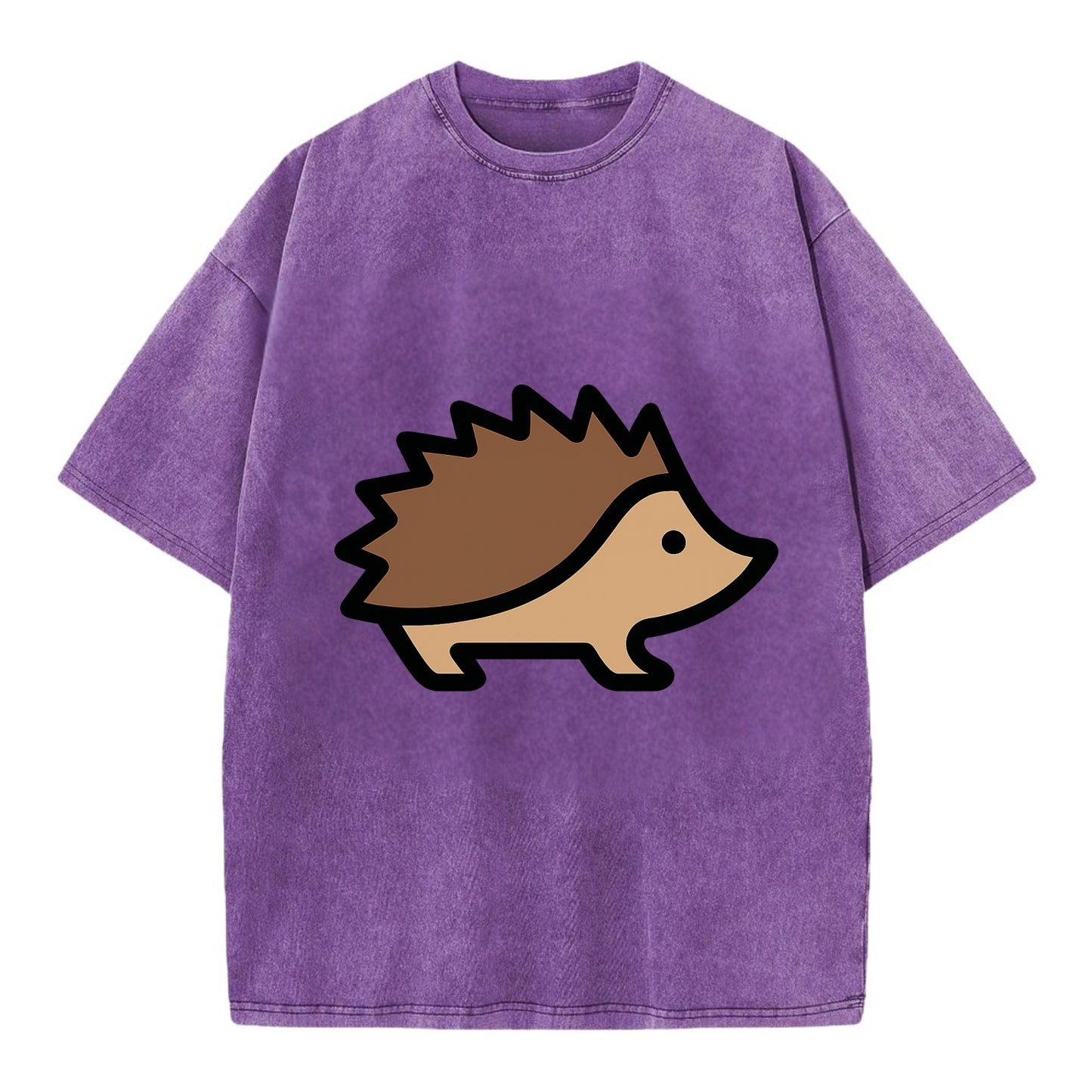 Hedgehog - Brown spiky back flat side profile - Vintage T-shirt - Purple