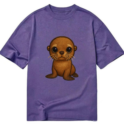 Baby California Sea Lion - golden brown, large expressive eyes, whiskers, - Classic T-shirt - Purple