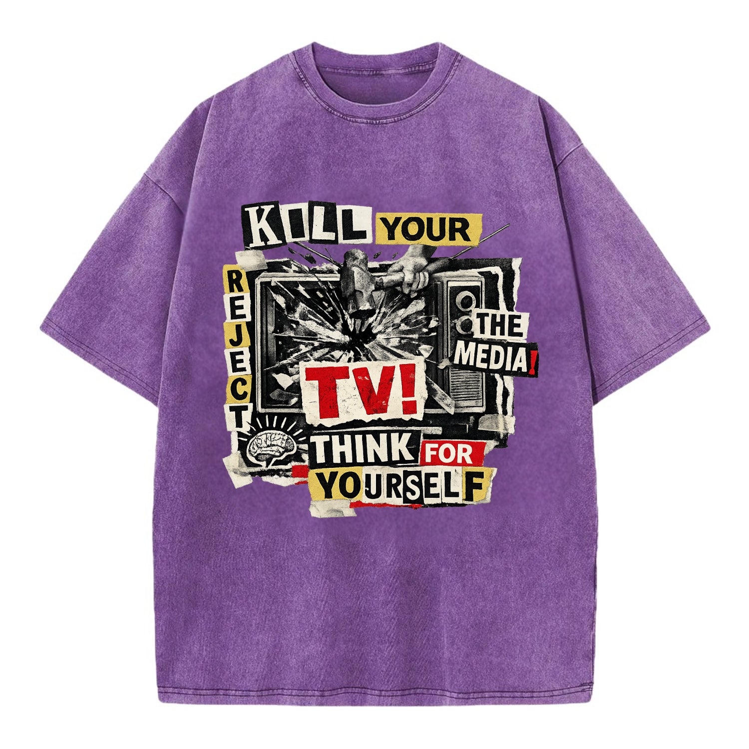 KILL YOUR TV | Smashed television | Reject media | Think for yourself | Analog - Vintage T-shirt - Purple