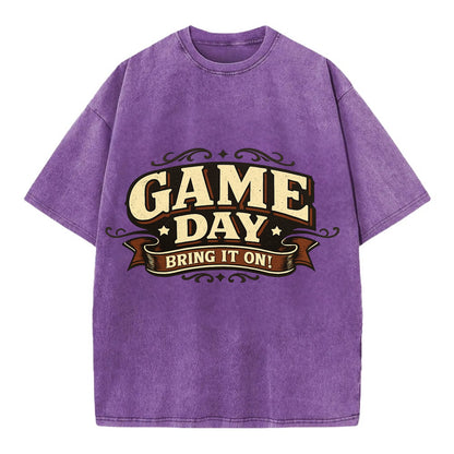 Bold typography design - "GAME DAY" - competition ready, bring it on - Vintage T-shirt - Purple