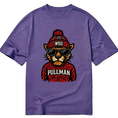 Pullman Cougar wearing Washington State beanie with WSU patch - Classic T-shirt - Purple