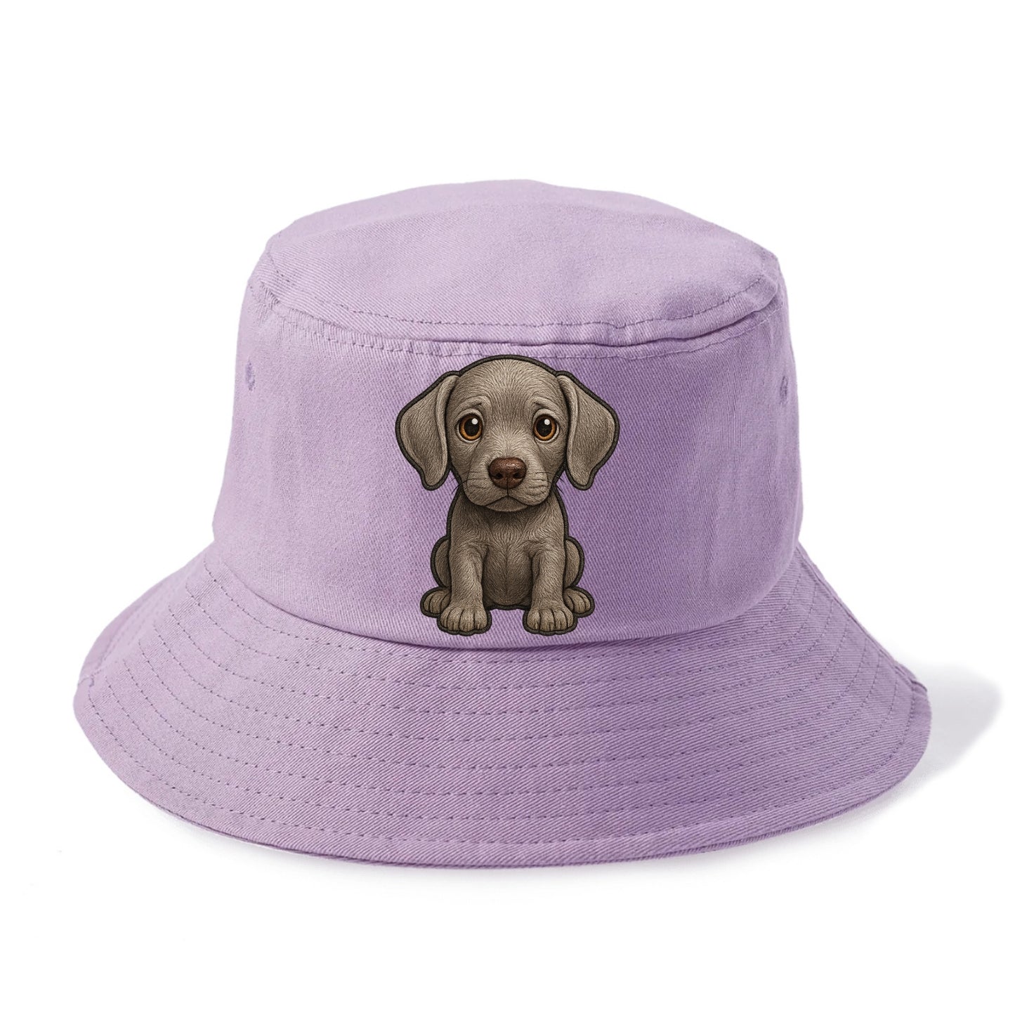 Baby Weimaraner Puppy - silver-gray coat, amber eyes, sleek body, front-facing, ghost - Bucket Hat - Purple